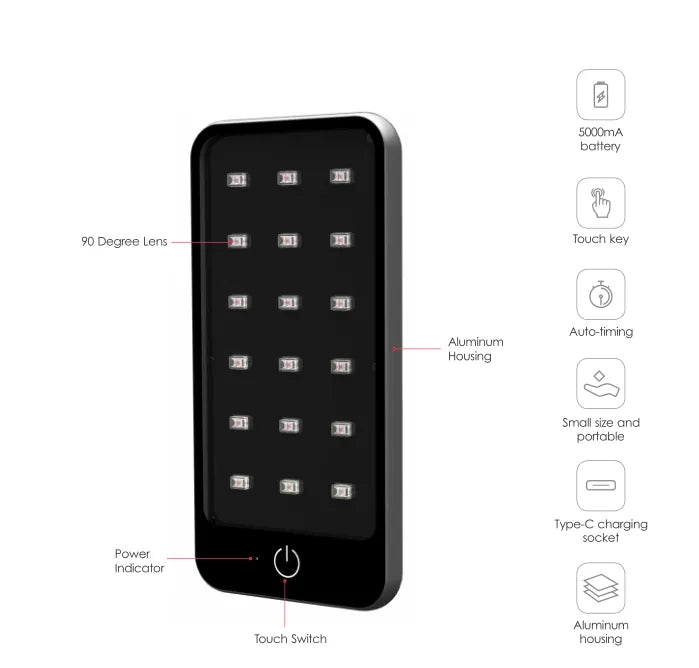 Glow: Portable Red Light Therapy Device - Slimmest Handheld Solution for On-the-Go Relief